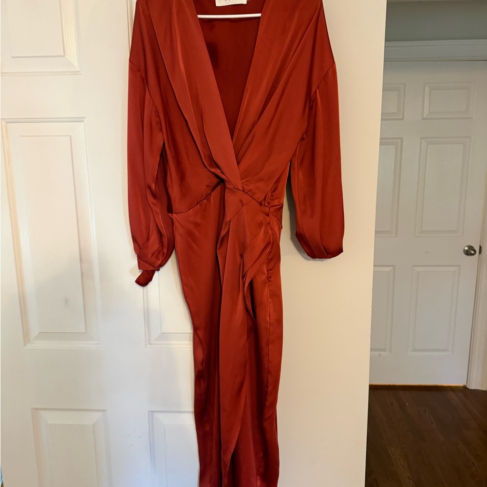 Astr Rust Satin Wrap Jumpsuit
